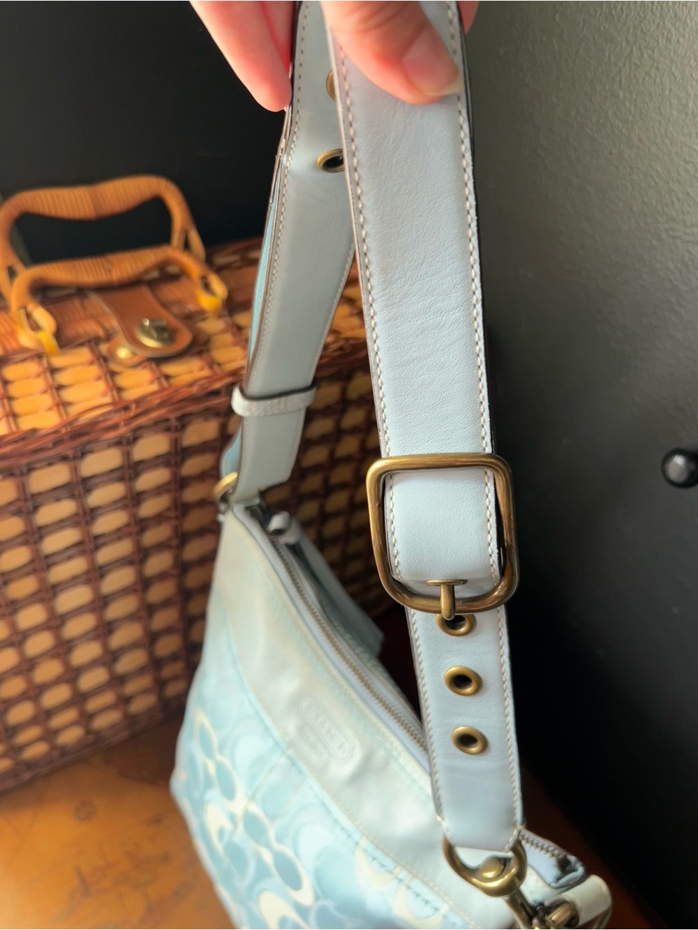 COACH 2006 Optic Signature light blue VINTAGE Canvas/Leather shoulder bag - Picture 6 of 16